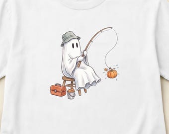 Fishing Ghost Shirt, Funny Angler Tee, Spooky Fisherman Apparel, Comfort Colors S-3XL3XL