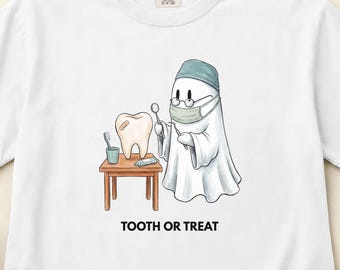 Dentist Halloween Shirt, Tooth Or Treat Tee, Spooky Dental Hygienist Apparel, Comfort Colors S-3XL