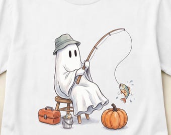 Ghost Fishing Shirt, Funny Angler Tee, Bass Fisher Halloween, Comfort Colors S-3XL