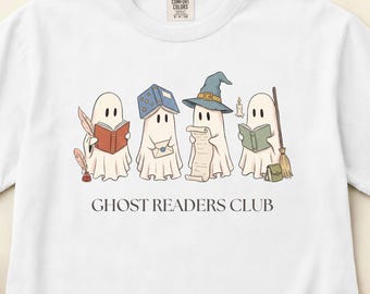 T-shirt Club des lecteurs fantômes, T-shirt d'Halloween pour les amoureux des livres, Couleurs confortables, Tailles S à 3XL