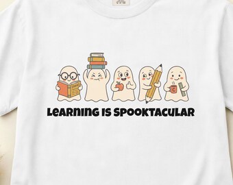 Learning Is Spooktacular Teacher Tee, Cute Ghost Halloween Graphic, Comfort Colors Apparel, Fall Classroom, S-3XL