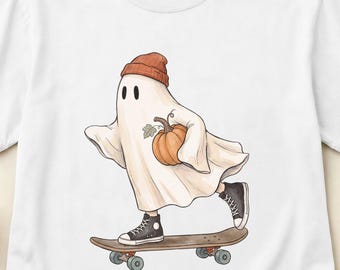 Ghost Skateboard Shirt, Skater Halloween Tee, Spooky Streetwear Graphic, Comfort Colors S-3XL