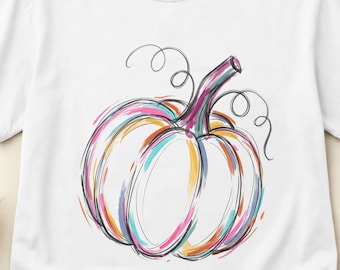 Camiseta Boho Abóbora, Estampa Aquarela de Outono, Roupa de Halloween/Outono, Cores Confortáveis, Aconchegante para a Estação, Tamanhos P-3XG