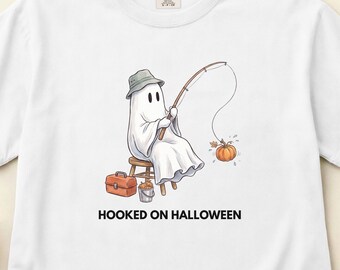 Hooked On Halloween Shirt, Funny Fishing Ghost Tee, Angler Apparel, Comfort Colors S-3XL