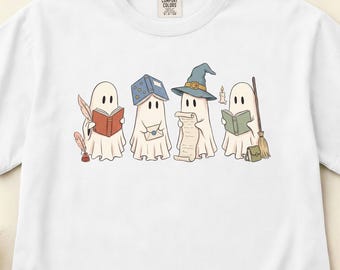 T-shirt BookTok Reader, T-shirt amoureux des livres fantômes, Couleurs confortables d'Halloween, S-3XL