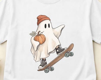 Ghost Skateboard Shirt, Funny Skater Tee, Spooky Skateboarding, Comfort Colors S-3XL