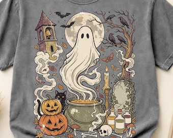 Camiseta vintage de fantasmas de Halloween, camiseta retro con estampado espeluznante, camiseta otoñal de brujas, Comfort Colors, S-3XL