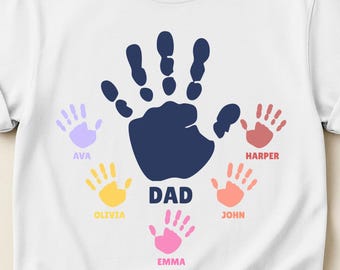 Camiseta personalizada para papá, camiseta de algodón con nombre familiar y huella de mano infantil, tallas S-3XL