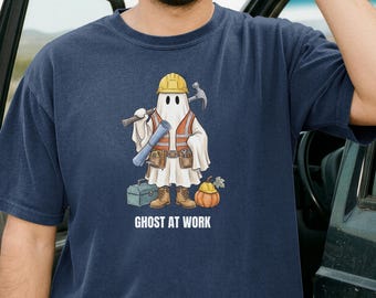 Camiseta de fantasma para obrero de la construcción, camiseta de fantasma en el trabajo, regalo divertido de Halloween para contratistas, Comfort Colors S-3XL