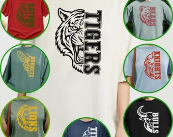 Camiseta personalizada con logo de mascota escolar, camiseta de algodón con nombre y espíritu escolar, tallas S-3XL