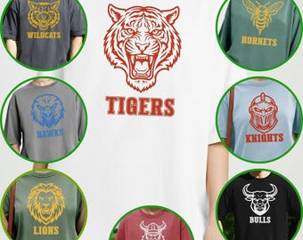 Camiseta personalizada con mascota, estilo logo de equipo escolar, de algodón, tallas S-3XL