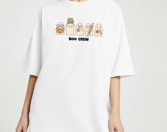 Camiseta Boo Crew Ghost, linda camiseta de Halloween, estampado de fantasma de dibujos animados, algodón Comfort Colors, temporada de Halloween, S-3XL