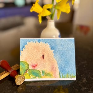White Bunny Watercolor Note Cards, Set of 10, Printed from my original watercolor, Blank inside card, All Occasion