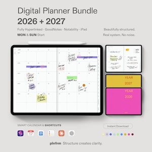 2026 2027 Digital Planner Bundle GoodNotes iPad | Hyperlinked Minimalist | Notability | Daily Weekly Monthly | Stickers | Habit Tracker