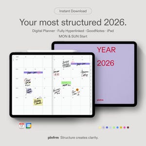Digital Planner 2026 GoodNotes iPad | Hyperlinked | Minimalist | Weekly Daily Monthly | Habit Tracker | Sticker Book | Productivity Journal