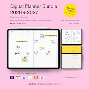 2026 2027 Digital Planner Bundle GoodNotes iPad | Hyperlinked Minimalist | Notability | Daily Weekly Monthly | Sticker Habit Tracker Journal