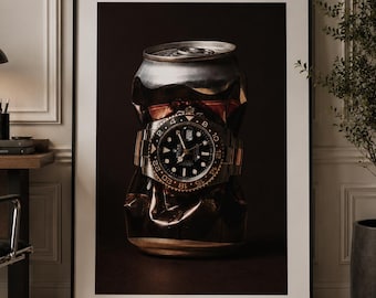 Rolex Root Beer Watch Crushed Can Digital Print: Luxury Office Wall Art