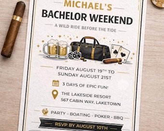 Modern Bachelor Weekend Invitation, Editable Poker Guys Trip Flyer (Digital Download)