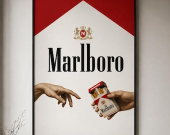 Vintage Marlboro Style Poster Print, Minimalist Red White Wall Art