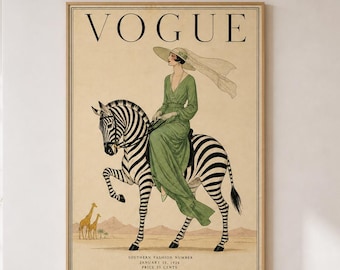 Vogue Zebra Art Deco Print: Vintage Fashion Safari Poster (Digital Download)