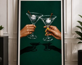 Golf Martini Poster Print: Cocktail Art, Preppy Country Club Decor, Luxury Golf Artwork