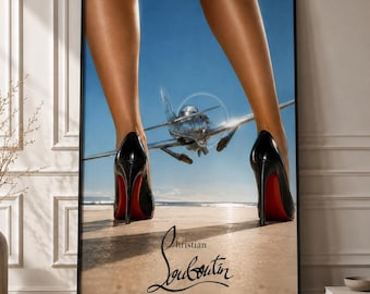 Christian Louboutin Inspired Red Bottom Heels Poster, Luxury Fashion Airplane Print