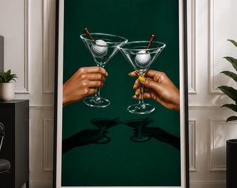 Framed Golf Martini Canvas Wall Art Golf Cocktail Canvas Country Club Decor Luxury Golf Artwork Large Framed Canvas Office Decor