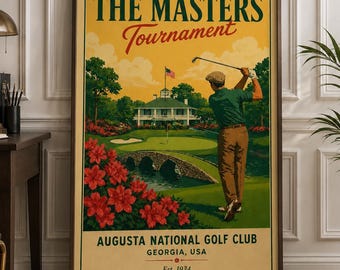 Vintage Masters Golf Tournament Augusta National Framed Canvas Print, Retro Sports Decor