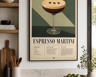 Espresso Martini Cocktail Recipe Print: Vintage Minimalist Bar Art