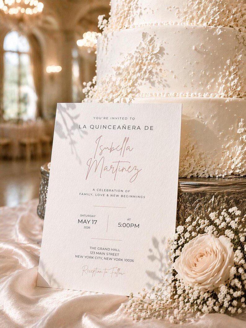 Minimalist Blush Quinceaera Invitation Template, Modern Sweet 15 ...