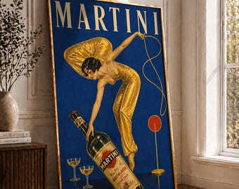 Vintage Martini Poster Art: Retro Italian Liquor Ad Print, Mid-Century Bar Wall Decor
