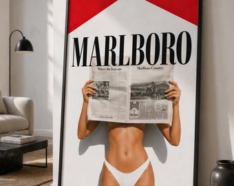 Vintage Marlboro Poster, Retro Cowboy Wall Art, Minimalist Western Print (Digital Download)