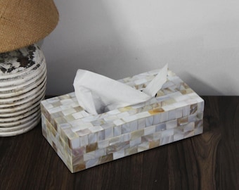 Porta fazzoletti rettangolare con intarsi in madreperla e conchiglia / Decorazione di lusso per il bagno