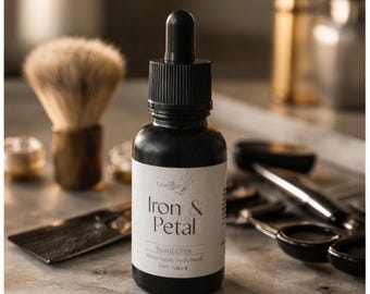 Iron & Petal Beard Oil – Cedarwood Leather Scent, Men’s Grooming Elixir