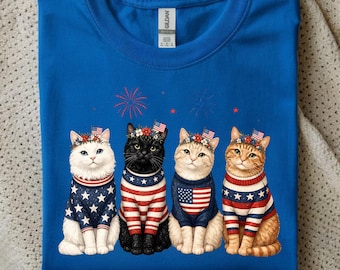 Patriotic Cat Shirt, American Cat Tee, USA Flag Cat Lover Tee, 4th Of July Cat Shirt, Patriotic Pet Lover Tee PED341