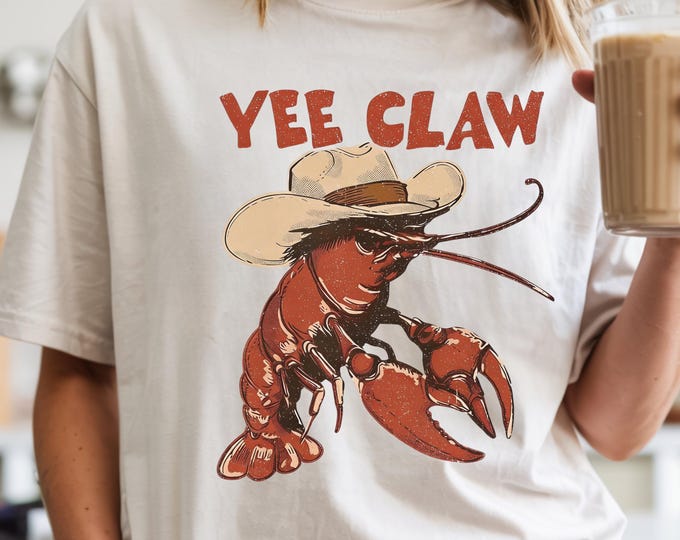 Featured listing image: Comfort Colors Lobster Cowboy Shirt, Yee Claw Western Beach Top