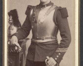 French Military Cabinet Card Real Photo Cuirassier Soldier Breastplate Sabre c.1885 Valenciennes O. Moreau