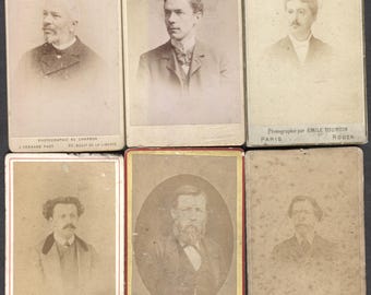 Lot of 6 French CDV Cabinet Cards Real Photo Men Portraits 1866-1900s Named Ramel Paris Lille Maubeuge