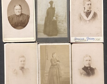 Lot of 6 French CDV Cabinet Cards Real Photo Women Girl Fashion Portraits 1880s-1900s Lille Maubeuge Named Ramel