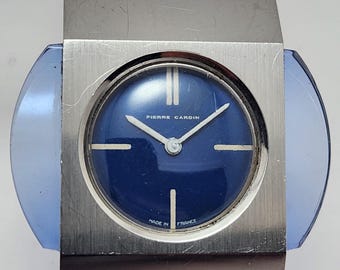 1970 's Pierre Cardin Space Age Watch — Jaeger LeCoultre Movement France Blue Acrylic Square Case Modernist Design Icon