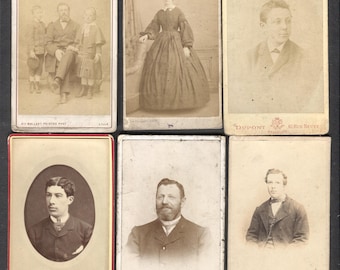 Lot of 6 French Belgian CDV Cabinet Cards Real Photo Men Women Portraits 1860s-1903 Lille Brussels Paris
