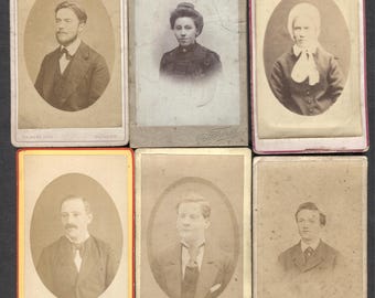 Lot of 6 French CDV Cabinet Cards Real Photo Men & Women Portraits 1880s-1900s Maubeuge Lille Fourmies
