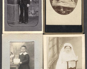 Lot of 4 French Cabinet Cards Real Photo Child Communion Portraits 1890s-1910s Paris Sous-le-Bois Northern France