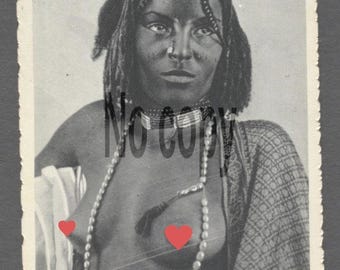 1920 's Vintage Original Photograph African Tribal Woman Traditional Jewelry — Colonial Era Ethnographic Photography Black and White
