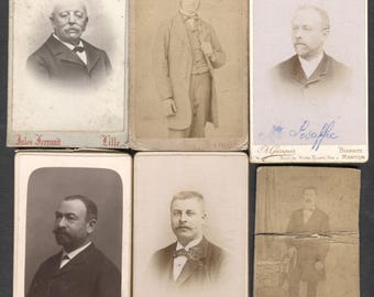Lot of 6 French CDV Cabinet Cards Real Photo Men Portraits 1870s-1901 Lille Biarritz Maubeuge Named