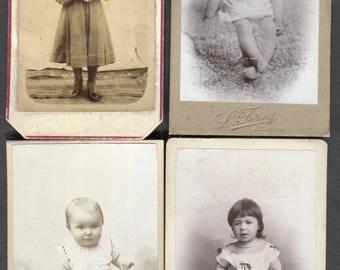 Lot of 4 French Cabinet Cards Real Photo Baby & Child Portraits 1890s-1900s Maubeuge Hirson Northern France