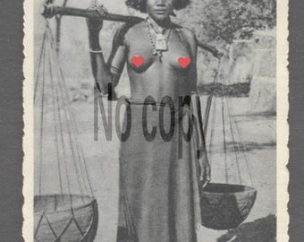 1920 's Vintage Original Photograph African Tribal Woman Traditional Jewelry — Colonial Era Ethnographic Photography Black and White