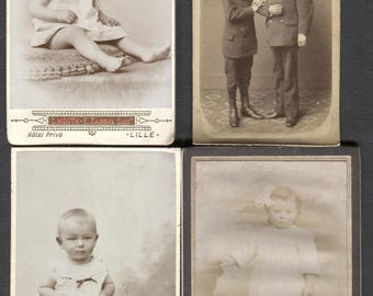 Lot of 4 French Cabinet Cards Real Photo Baby & Child Portraits 1890s-1900s Lille Maubeuge Northern France