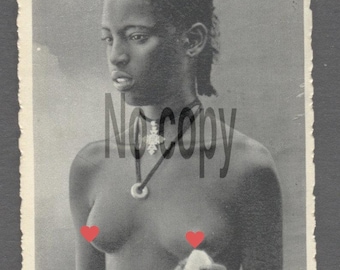 1920 's Vintage Original Photograph African Tribal Woman Traditional Jewelry — Colonial Era Ethnographic Photography Black and White