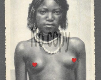 1920 's Vintage Original Photograph African Tribal Woman Traditional Jewelry — Colonial Era Ethnographic Photography Black and White